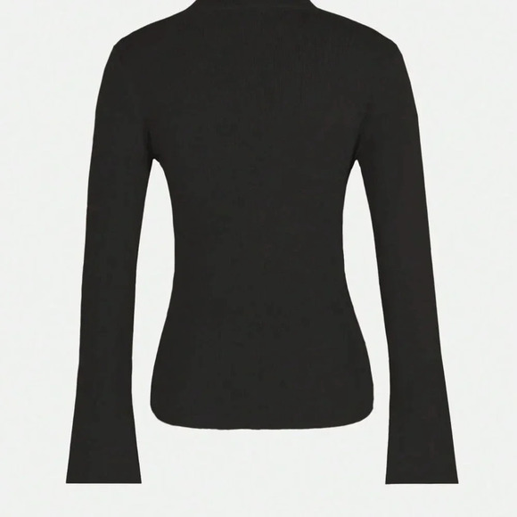 Black Casual Women's Button Cross Design Long Sleeve Sweater Asymmetric Pullover - Picture 2 of 3